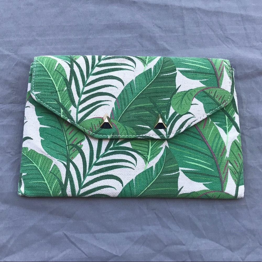 Stella & Dot Studded Clutch Palm Print